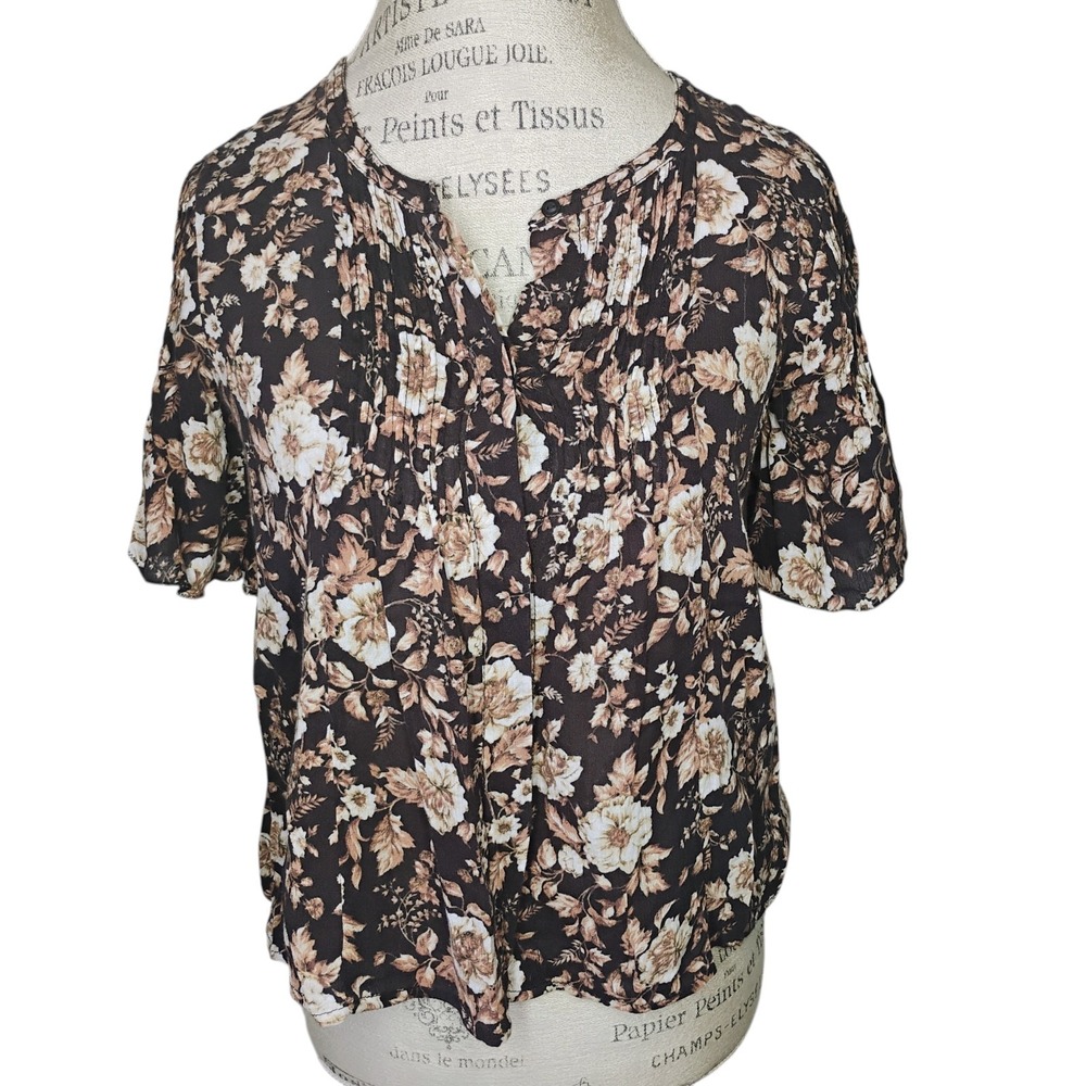 Denim & Supply Ralph Lauren Floral Top Brown Size‎ XS Flutter Flowy Cottage Boho